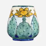 Early vase with cactus blossoms by Marie Ross for Newcomb College Pottery, 1903, glazed earthenware, sold Jun 2020