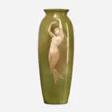 Harriet Elizabeth Wilcox for Rookwood Pottery, Iris Glaze vase with nude maiden