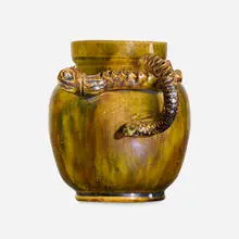 snake vase by George E. Ohr, 1895-96, glazed earthenware, sold Jun 2020