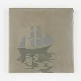 trivet tile with schooner by Marblehead Pottery, 1908-20, glazed earthenware, sold Jun 2020