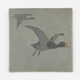 trivet tile with flying ducks by Marblehead Pottery, 1908-20, glazed earthenware, sold Jun 2020