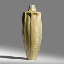 Taxile Doat for University City, Exceptional and Rare gourd vase, 1914, celadon and ivory crystalline glazed porcelain