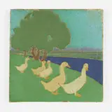 Rare tile with geese by Van Briggle Pottery, c. 1909, glazed earthenware, sold Jun 2020