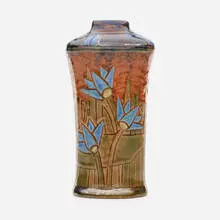 William P. Jervis, vase with papyrus blossoms, c. 1910, glazed and gilt earthenware