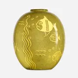vase with fish by Viktor Schreckengost for Cowan Pottery, c. 1931, sgraffito decorated glazed earthenware, sold Jun 2020