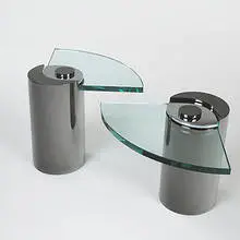side tables, pair by Karl Springer, c. 1970, chrome-plated steel, glass, sold Mar 2006