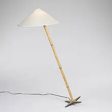 Carl Auböck, tilt floor lamp, c. 1950, bamboo, brass, parchment