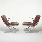 Preben Fabricius, lounge chairs, pair, c. 1968, stainless steel, leather, canvas