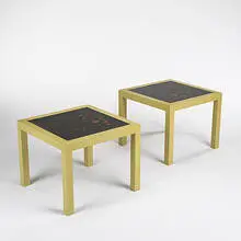 Constellation side tables, pair by Edward Wormley, c. 1957, lacquered wood, walnut, laminate, sold Mar 2006