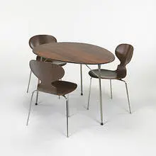 Ant dining set, table model #3603 by Arne Jacobsen, 1952, rosewood, stainless steel, rubber, sold Mar 2006