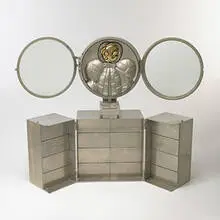 Miguel Ortiz Berrocal, Paloma jewelry chest and vanity, 1970-1973, nickel-plated bronze, mirrored glass, brass