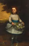 A portrait of a girl holding wildflowers by Continental School, oil on canvas, sold Aug 2021