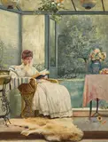 F. Somerville Morgan, A young woman seated at a piano in an elegant interior; and a companion painting (a pair), both watercolor over traces of pencil on paper