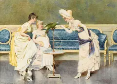 Virgilio Colombo, Playing with Polly, watercolor and gouache over traces of pencil on paper