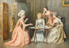 Jennie Brownscombe, Tea time, watercolor on paper
