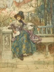 Ri Arthur David McCormick, Afternoon in the park, watercolor on paper