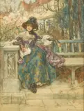 Ri Arthur David McCormick, Afternoon in the park, watercolor on paper