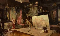 The artist's studio by Charles Louis Müller, oil on canvas, sold Aug 2021