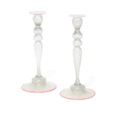 Pair of Candlesticks by Frederick Carder, verre de soie glass, sold Aug 2021