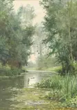 Louis Aston Knight, A tranquil river landscape, watercolor on paper