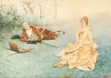 Giuseppe Signorini, The artist and his model, watercolor on paper