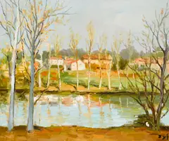 Marcel Dyf, Bords des la rivière (Eure, Ile de France), 1972, oil on canvas