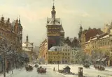 A busy winter street scene by Wladyslaw T. Chmielinski, oil on canvas, sold Aug 2021