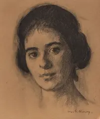 Ivan G. Olinsky, A portrait of a young lady, charcoal on paper