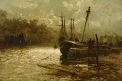 Frank Wasley, A busy harbor scene, oil on canvas