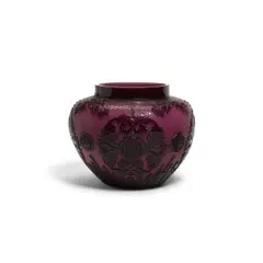 Frederick Carder, Canton Vase, for Steuben, cased and acid-etched plum jade glass