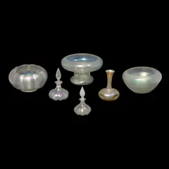 Seventeen Verre de Soie Glass Objects by Frederick Carder, Seventeen Verre de Soie Glass Objects, sold Aug 2021