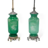 Alexander Joseph von Steuben, Pair of Jade Green Glass Lamps, Pair of Jade Green Glass Lamps
