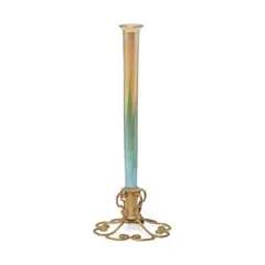 Stick Vase by Tiffany Studios, gilt bronze, decorated favrile glass, sold Aug 2021