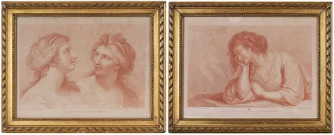 Francesco Bartolozzi, Pair of Sepia Tone Engravings, Mariano Bovi, London, England, publisher, 1798, engraving on paper: Woman Contemplating