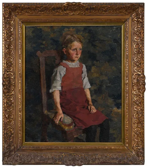 Oskar H. Hagemann, Portrait of Girl in Red Dress, 1915, oil on fiber board