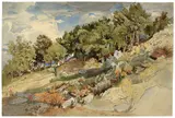 Viktor Paul Mohn, In Italien, 1869, Aquarell, Tuschfeder und -pinsel auf Papier
