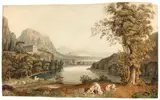 Ideale Landschaft by Johann Heinrich Wilhelm Tischbein, Um 1810, Aquarell und Feder in Braun und Grau über Bleistift auf Velin, über Transparentpapier auf Kapa-Platte aufgezogen, sold Nov 2013