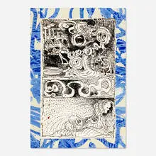 Pierre Alechinsky, Sphinxette, 1968, acrylic and ink on paper mounted to canvas