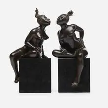 The Gossipers (two parts) by Maria Gamundi, 1997, bronze on granite base, sold May 2020