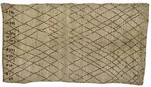 rug by Moroccan, c. 1940, hand-dyed and knotted wool, sold Mar 2006