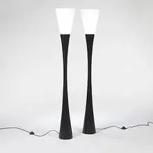 Joseph-André Motte, floor lamps model #J1, pair, c. 1960, lacquered wood, glass