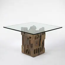 George Greenmeyer, table, c. 1960, earthenware with applied glaze, glass