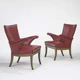 Frits Henningsen, lounge chairs, pair, c. 1930, teak, leather, brass