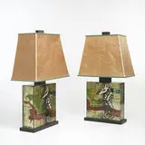 Karin van Leyen and Paul Laszlo, lamps, pair, c. 1955, reverse-painted and silvered glass, wood, parchment, silk