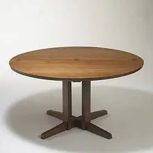 Round Cluster Based dining table by George Nakashima, 1984, American black walnut, rosewood, sold Mar 2006