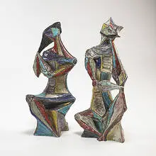 sculptures, pair by Marcello Fantoni, 1954, glazed earthenware, sold Mar 2006