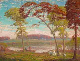 Christian J. Walter, Fishing in the valley, circa 1905, oil on canvas