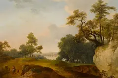 Abraham Pether, Cattle watering with figures on the banks of a river; and a companion painting (a pair), both oil on canvas