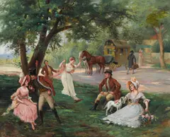 H. Bergidoni, Fête galante, oil on canvas