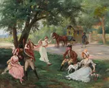 H. Bergidoni, Fête galante, oil on canvas
